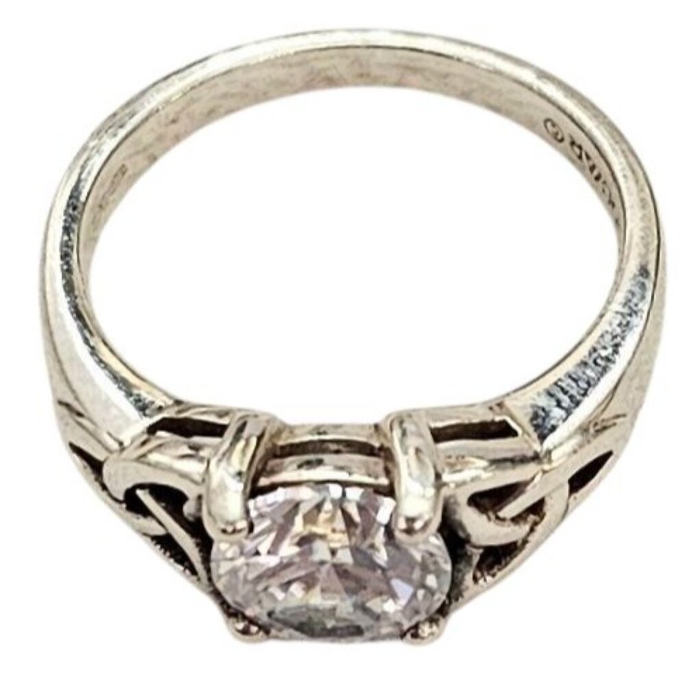 Solvar Sterling Silver Celtic Knot Design Clear CZ Ring Size 6 Signed